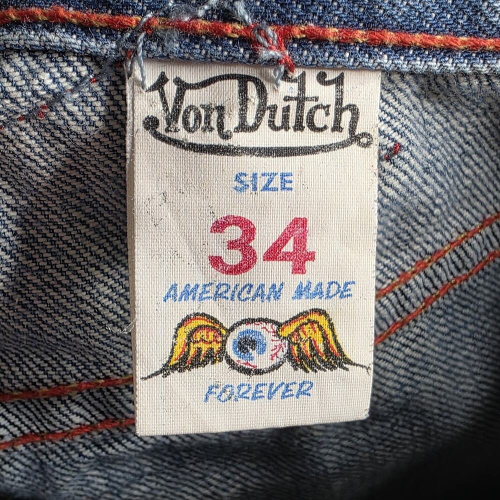 Y2K Von Dutch Compton Distressed Paint Splatter Jeans USA Made 34x32 - Picture 10 of 12